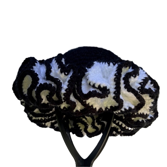 ThreadsByHannah Handmade Black and White Ruffle Hat - Picture 7 of 9